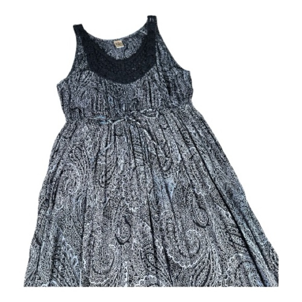 Bila Bohemian Paisley Crochet Sleeveless Navy Blue Maxi Summer Dress Size L - Picture 5 of 13